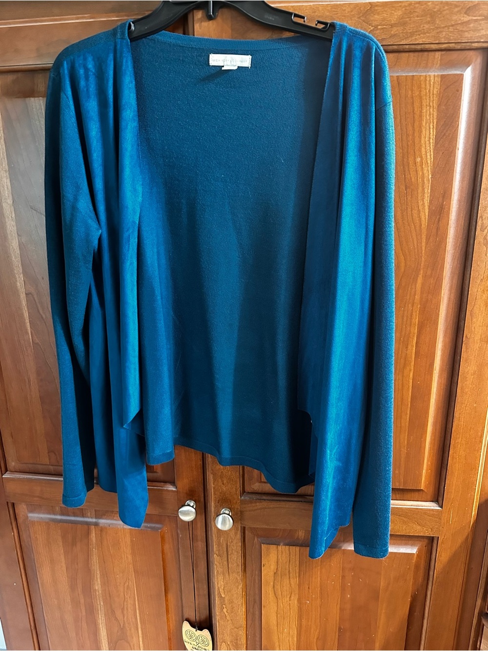 New York & Company Teal Blue Open-Front Cardigan